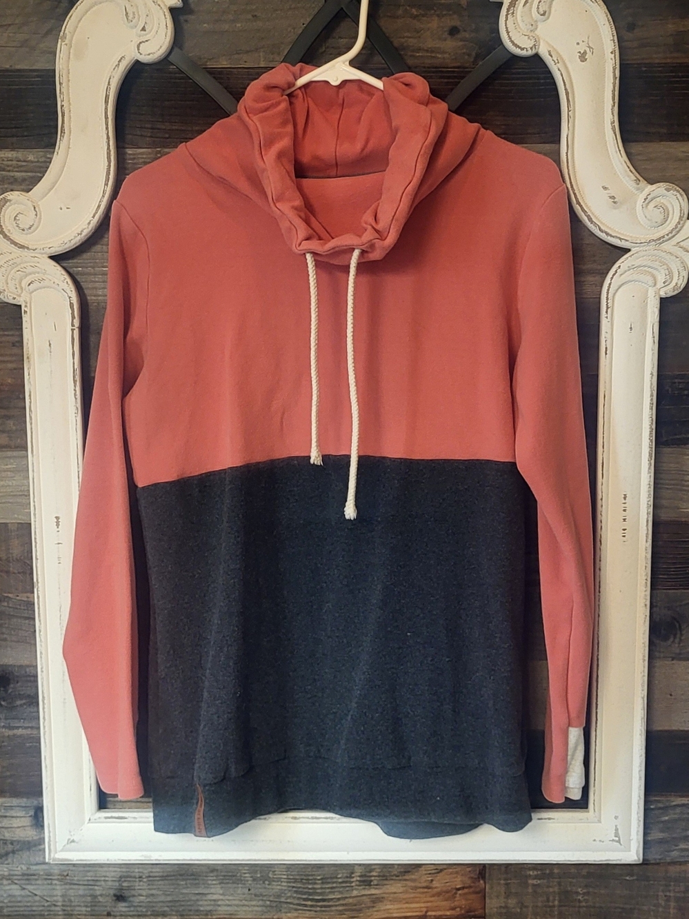 Colorblock Pullover Hoodie in Coral and Charcoal - Ampersand ave